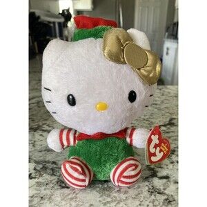 Holiday Christmas Elf Hello Kitty Plush Ty Beanie Babies With Tags